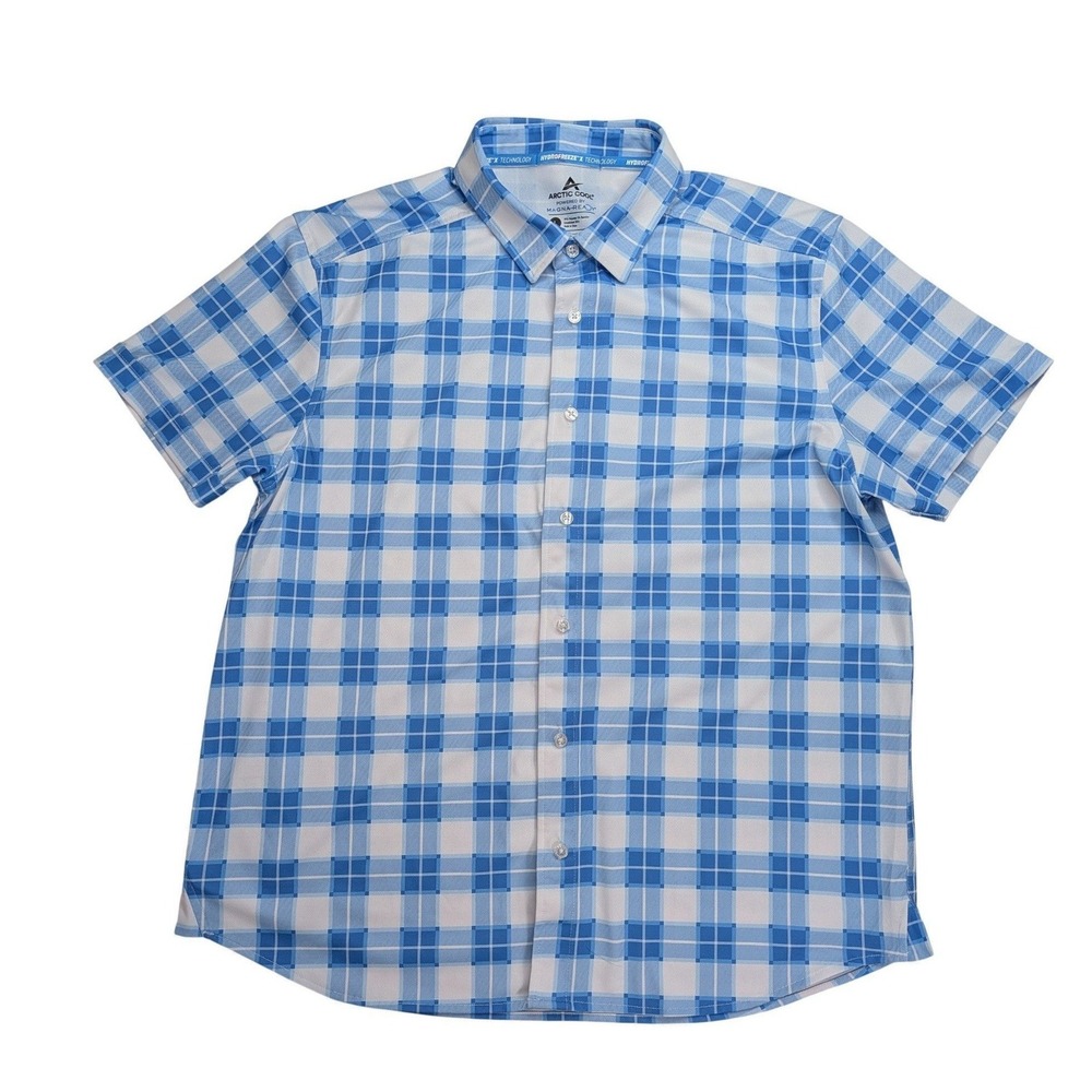 Arctic Cool MagnaReady Shirt Mens L Blue Plaid Magnetic HydroFreeze X